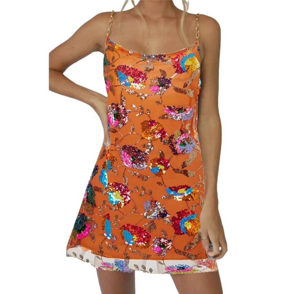 Orange Sequin Mini Dress